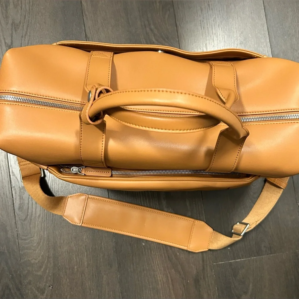 Elegant Tan Vegan Leather Laptop Tech and Travel Metro Duffle Bag